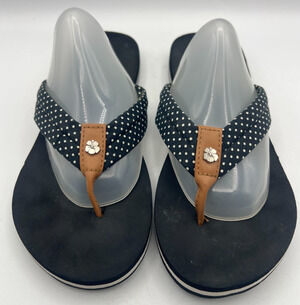 Tommy Bahama Womens Size 8 Flip Flops Navy Blue Polka Dot Thong Sandals